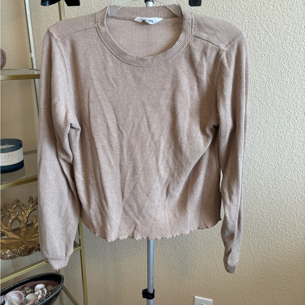 Women's Beige Ribbed Sweater Top
